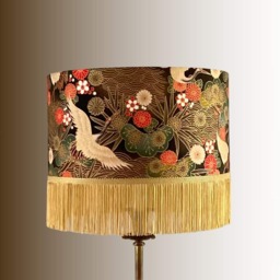 Luxury Oriental Japanese Cranes Lampshade - With Gold Fringe, Tassels - thumbnail 1