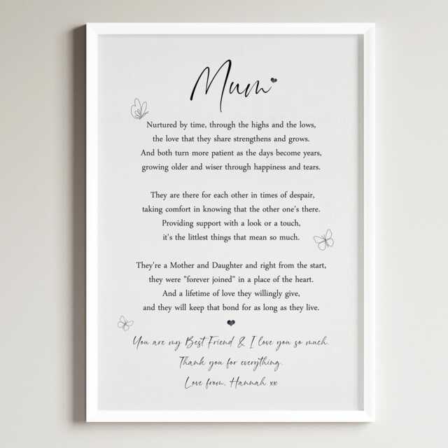 Personalised Mum Daughter Print Gift Poem Unframed Mothers Day Present Home - image 1
