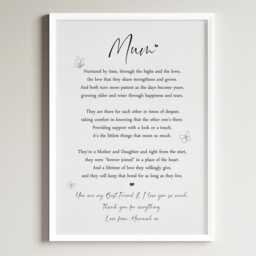 Personalised Mum Daughter Print Gift Poem Unframed Mothers Day Present Home - thumbnail 1