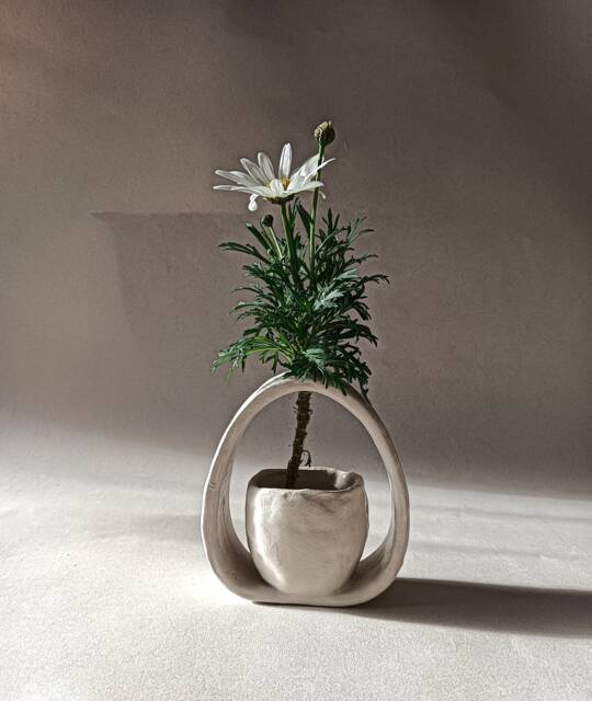 Small White Ceramic Vase, Ikebana Floral Arrangement, Semi-Matte Soft Lines Elegant Valentine's Gift - image 1
