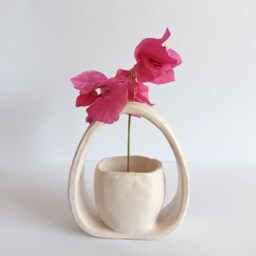 Small White Ceramic Vase, Ikebana Floral Arrangement, Semi-Matte Soft Lines Elegant Valentine's Gift - thumbnail 3