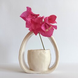 Small White Ceramic Vase, Ikebana Floral Arrangement, Semi-Matte Soft Lines Elegant Valentine's Gift - thumbnail 2