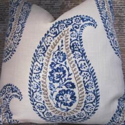 Designer Pillow Cover, Kravet Madira, Block Print, Paisley, Indigo - thumbnail 3
