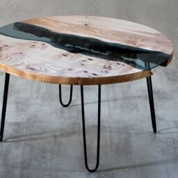 Custom River Table, Ash Coffee Table With Hairpin Legs, Round Live Edge Personalised Wedding Gift, Industrial Furniture - thumbnail 2