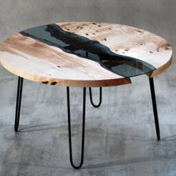 Custom River Table, Ash Coffee Table With Hairpin Legs, Round Live Edge Personalised Wedding Gift, Industrial Furniture - thumbnail 3
