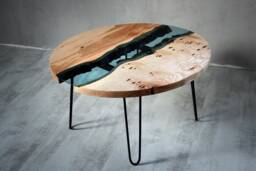 Custom River Table, Ash Coffee Table With Hairpin Legs, Round Live Edge Personalised Wedding Gift, Industrial Furniture
