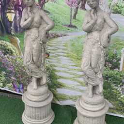 Stone Garden Large Pair Of Greek Lady Statues On Matching Plinth Ornaments - thumbnail 2