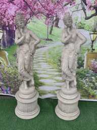 Stone Garden Large Pair Of Greek Lady Statues On Matching Plinth Ornaments - thumbnail 1