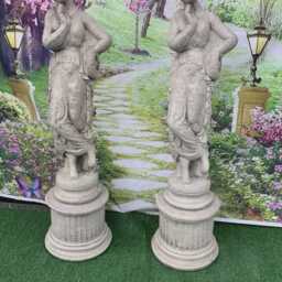 Stone Garden Large Pair Of Greek Lady Statues On Matching Plinth Ornaments - thumbnail 3