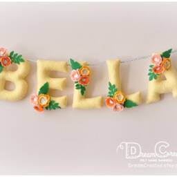 Floral Felt Name Banner Personalized Baby Nursery Decor - thumbnail 2