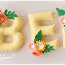 Floral Felt Name Banner Personalized Baby Nursery Decor - thumbnail 3
