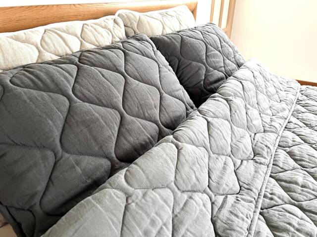 Linen Quilted Pillows Set Organic Wool Insert, Stone Washed Bedding - image 1