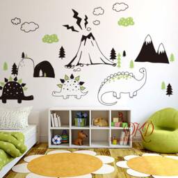 Children's Wall Decals, Nursery Decal Sticker-Dinosaurs, Trees, Mountains, Clouds-Dino Decor, Art, Decal, Kids Room-Dk376 - thumbnail 2