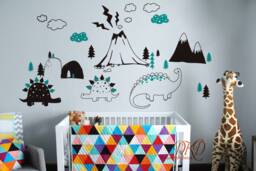 Children's Wall Decals, Nursery Decal Sticker-Dinosaurs, Trees, Mountains, Clouds-Dino Decor, Art, Decal, Kids Room-Dk376 - thumbnail 1
