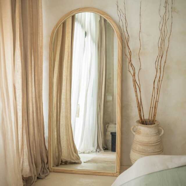 Arched Floor Mirror - Leaning - Full Length Handmade Homeware Mirrors Rattan Boho Decor - image 1