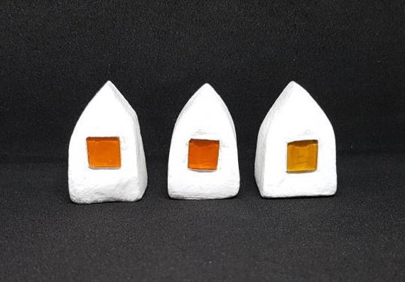 Miniature Houses, Set Of 3 Ceramic Clay Handmade Gift Home Decor For Him Her Contemporary Modern - image 1