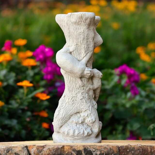 Concrete Sundial Pedestal With Squirrels Stone Garden Timepiece Sculpture Column Animals Outdoor Ornament Nature Inspired Yard Decor - image 1
