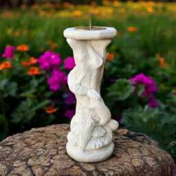 Concrete Sundial Pedestal With Squirrels Stone Garden Timepiece Sculpture Column Animals Outdoor Ornament Nature Inspired Yard Decor - thumbnail 4