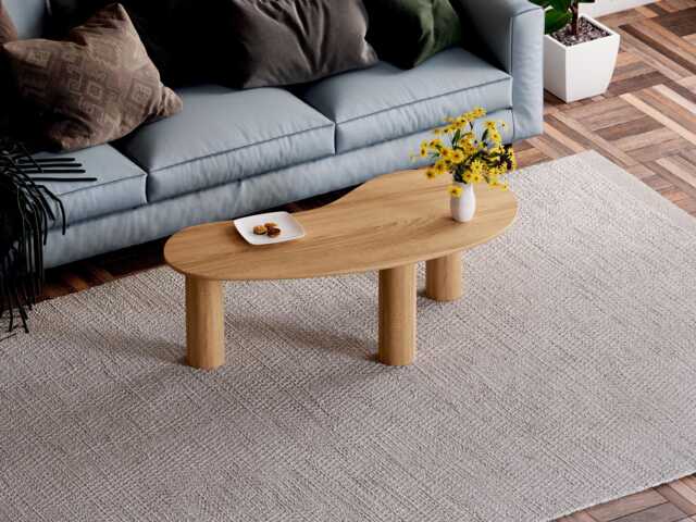 Solid Oak Coffee Table Modern Bean Shape Scandi Style - image 1