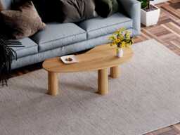 Solid Oak Coffee Table Modern Bean Shape Scandi Style