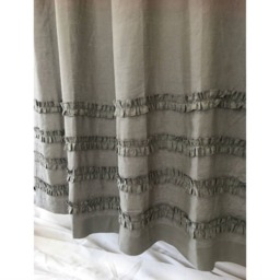 Medium Grey Linen Shower Curtains With 4 Rows Of Ruffles, Dress Up Your Tub - thumbnail 2
