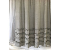 Medium Grey Linen Shower Curtains With 4 Rows Of Ruffles, Dress Up Your Tub