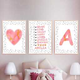 Positive Quote Girls Room Prints Pink Heart Personalised Kids Wall Art Set - thumbnail 4