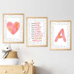 Positive Quote Girls Room Prints Pink Heart Personalised Kids Wall Art Set - thumbnail 3