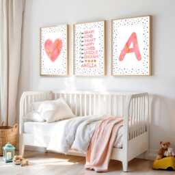 Positive Quote Girls Room Prints Pink Heart Personalised Kids Wall Art Set - thumbnail 2
