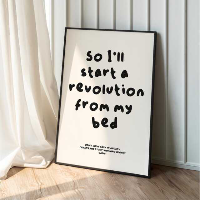Don't Look Back in Anger Poster Revolution From My Bed Print Britpop Lyrics Wall Art