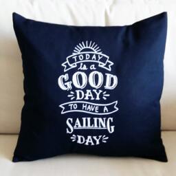 Nautical Chalkboard Pillow Embroidered Case Sailing Boat Decor Boating Gift Navy Blue Sea Side Beach House - thumbnail 2
