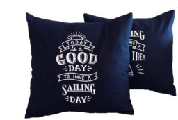 Nautical Chalkboard Pillow Embroidered Case Sailing Boat Decor Boating Gift Navy Blue Sea Side Beach House - thumbnail 1