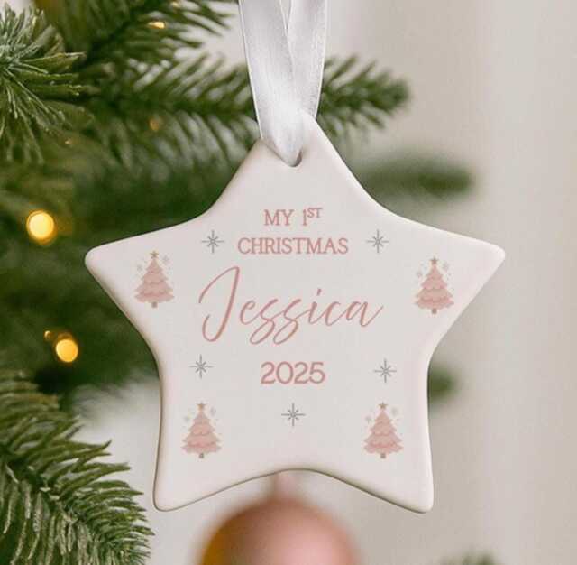 Personalised Baby's 1St Christmas Ornament - First Xmas Gift Star Decoration - image 1