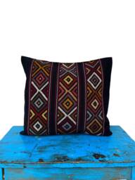 Mexican Embroidered Pillow Cover, Prehispanic Weaving - 17x17 In - thumbnail 1