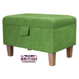Grass Green Handmade Storage Ottoman Footstool - Upholstered Pouffe Toy Box British Bespoke Made - thumbnail 2