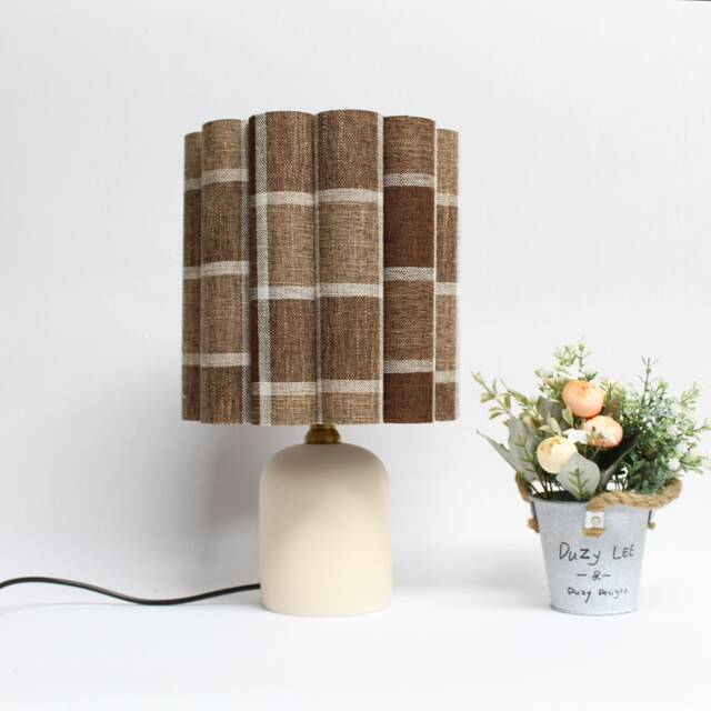 Handmade Brown Plaid Fabric Table Lamp Ceramic Base For Home Grfts-87# - image 1