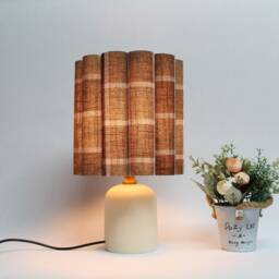 Handmade Brown Plaid Fabric Table Lamp Ceramic Base For Home Grfts-87# - thumbnail 4