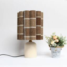 Handmade Brown Plaid Fabric Table Lamp Ceramic Base For Home Grfts-87# - thumbnail 1