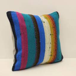 Vintage Turkish Kilim Pillow Cover, Boho Throw 12x12 - thumbnail 2