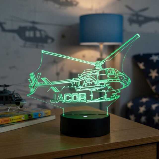 Personalised Helicopter Led Night Light Aviation Gift - image 1