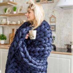 Super Chunky Knit Blanket, Merino Wool Blanket Knits, Merino Blanket, Knitted Yarn, Arm - thumbnail 2