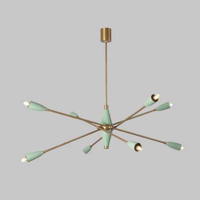 Mid Century Eight-Arm Sputnik Chandelier - Brushed Brass Finish Pendant Light Modern Bedroom Ceiling Fixture - image 1