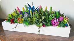 Faux Succulent Planter Artificial Foliage Wood Centrepiece, Modern Decor - 39 - thumbnail 1