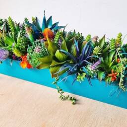 Faux Succulent Planter Artificial Foliage Wood Centrepiece, Modern Decor - 39 - thumbnail 3