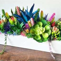 Faux Succulent Planter Artificial Foliage Wood Centrepiece, Modern Decor - 39 - thumbnail 2