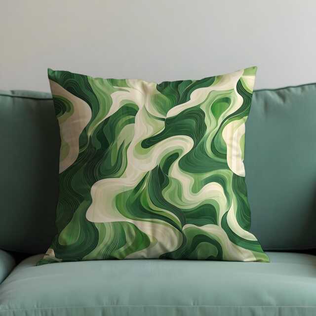 Green Marble Swirl Cushion Cover, Modern Abstract Throw Pillow Bedroom Decor, Any Size Case, Eclectic Home Decoration - image 1