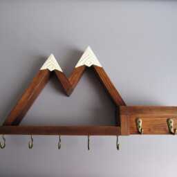 Mountain Key Holder With Shelf - Rustic Wooden Wall Rack Entryway Organizer - thumbnail 3