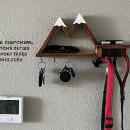 Mountain Key Holder With Shelf - Rustic Wooden Wall Rack Entryway Organizer - thumbnail 2