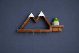 Mountain Key Holder With Shelf - Rustic Wooden Wall Rack Entryway Organizer