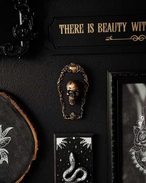 Skull in Coffin Wall Hanging/Handmade Gothic Home Decor Mini Ornate Spooky Gap Filler For Goth Gallery - image 1